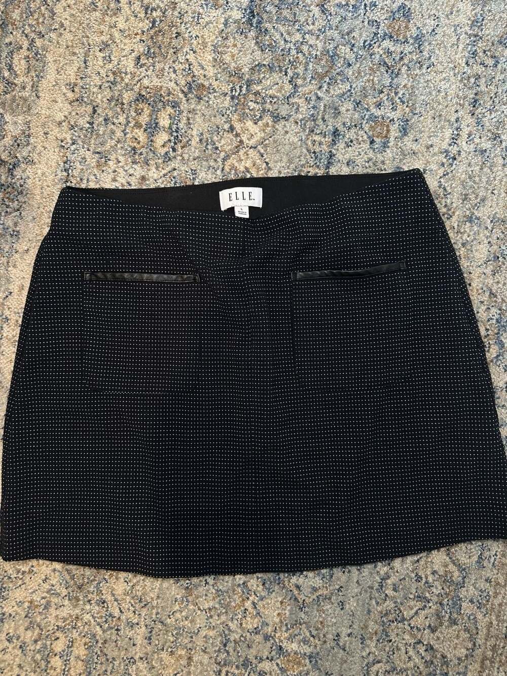 Elle Womens Black Dot Pindot A-Line Mini Skirt Size L